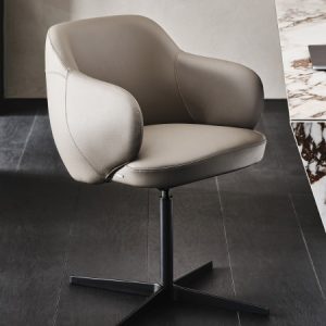 BOMBE CHAIR – Swivelling padded desk chair with an enveloping and rounded seat and a lacquered steel base. By Cattelan Italia.