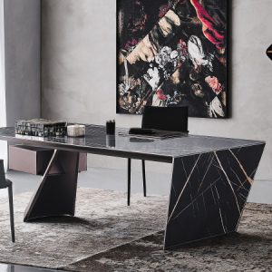 NASDAQ DESK – Modern office desk with a ceramic top and steel leg which incises the space with a powerful diagonal. By Cattelan Italia.