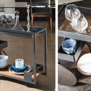 BRANDY TROLLEY BAR – Modern trolley bar with a geometric and linear design, a must have piece to elevate your dining room. By Cattelan Italia.