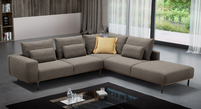 BROSS SOFA – Modern upholstered corner sofa in grey