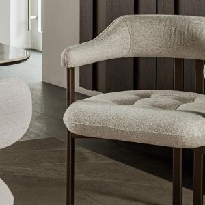 GRETA ARMCHAIR – Modern dining chair with upholstered armrests. Its hollow structure makes the cushion large and comfortable for satisfying dining experience. By Cattelan Italia.